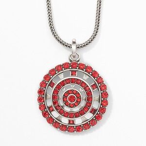 Touchstone Crystal by Swarovski Red Scarlet Medallion Necklace Silver Plated